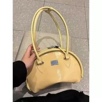 Half Circle Concave Casual Handbag Genuine Leather Women s Bag Niche Underarm Bag Hand-held Shell Bag Single Shoulder Diagonal Cross Small Bag 20.5x20x9 CM чёрный