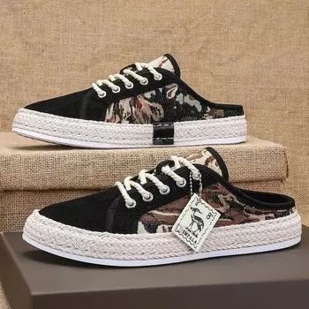 Half-drag men s shoes 2025 new summer lazy board shoes men s one-pedal fisherman shoes corduroy slippers men s 39