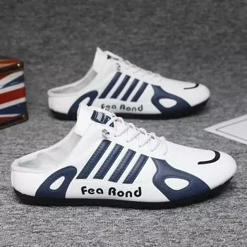 Half-drag sandals men s casual leather shoes summer breathable one-pedal fashion versatile trendy shoes low-top soft-soled beanie shoes 39