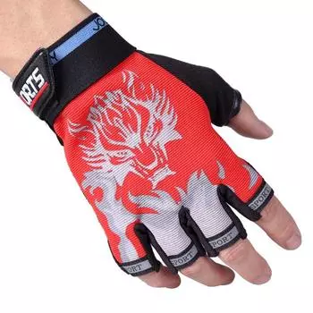 Half Finger Cycling Sun Protection Gloves Men Summer Thin Ice Silk Non-Slip Breathable Quick-Drying Take-out Driving Finger Leakage Gloves Wolf head red All yards