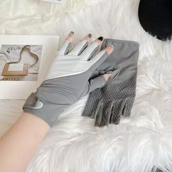 Half Finger Gloves Internet Celebrity Thin Breathable Driving Cycling Hiking Fitness Anti-Slip Sun Protection Hand Guard Finger Leakage Cycling Gray Patchwork-B53 half finger gloves
