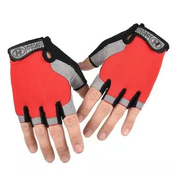Half Finger Gloves Men and Women Riding Summer Ice Silk Sun Protection Driving Leakage Finger Fishing Tactics Non Slip Fitness Half Thin Red (normal Non Slip Palm) L