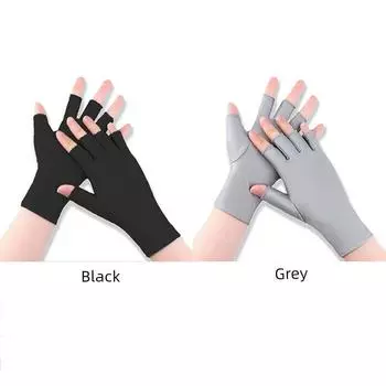 Half Finger Gloves Sun Protection Men s Ladies Cycling Spring and Summer Ice Silk Thin Elastic Driving Spandex Open Finger Gloves Touch Screen Half finger [black + Gray] 2 pairs All yards