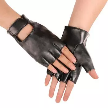 Half Finger Leather Gloves Ladies Reveal Finger Dance Outdoor Sports Cycling Driving Street Dance Fitness Half Finger PU Gloves one size