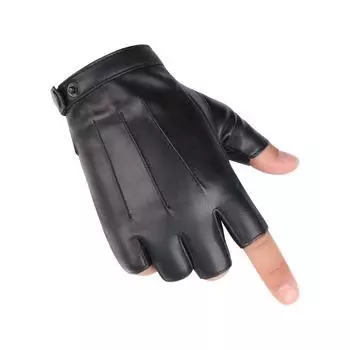Half Finger Leather Gloves Men and Women Showing Finger Tactics Outdoor Sports Riding Motorcycle Fitness Three Line Half Finger PU Gloves average size