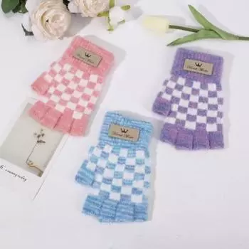 Перчатки с полупальцами и бархатной норковой смесью, утолщенные, с полным пальцем, теплые, клетчатые, модные, вязаные перчатки для сенсорных экранов