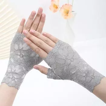 Half Finger Sun Protection Gloves Women Open Finger Driving Versatile Summer Thin Lace Elegant Sexy Breathable Scar Covering Half Dark gray 16cm One size