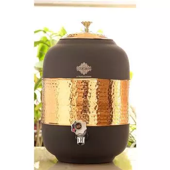 Half Hammered with Silk Finish Copper Water Pot in Grey Color, Volume - 8 LTR.