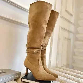 Half High Boots Woman Winter 2024 Autumn Elastic Shoe Long Shoes For Women On Offer With Vintage Elegant Wedges Boot Trend 35 чёрный