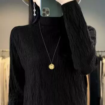 Half-high Collar Bottoming Shirt Women Autumn Inner wear Thin Sweater Spring New High Sense Top Slim fit Western Style All-Matching Knit Black XL