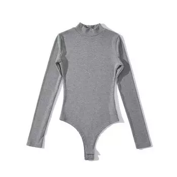 Half High Collar Silm Thin Fleece One-Piece Long Sleeves Tight Stretch Fleece Fine Fleece Heattech Winter Fashion Crotch Tops Grey M