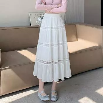 Юбка полудлинная женская летняя юбка с высокой талией юбка-зонтик плиссированная длинная юбка драпированная юбка-слово весна женская маленькая весна и осень пожилая One size (recommended weight 80-75 kg) чёрный