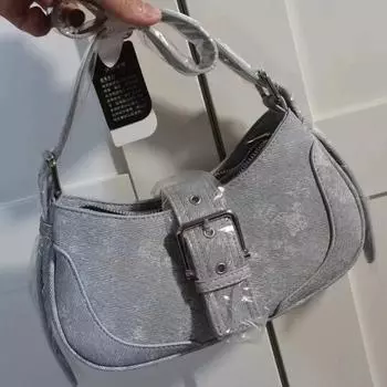 Half Moon Bag Denim Shoulder Bag Hobo Bag Korean Style Handbag Elegant Underarm Bag Streetwear джинсовый синий