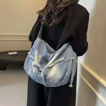Half moon denim hip-hop solid crossbody bags fashion light personality shoulder bags concise retro commute trend bags