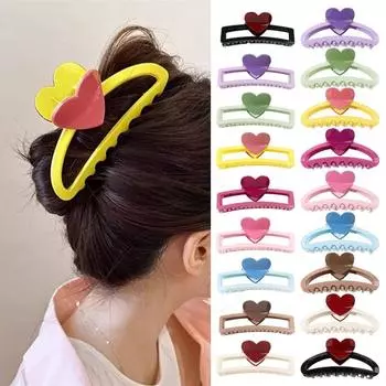 Half Moon Hollow Shark Clip Plastic Plastic Hair Clip Fashion Heart Hair Claw Daily purple-rectangle