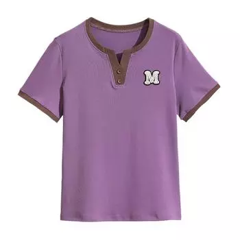 Half-open Collar Mother Top Summer New Short-sleeved Women s T-shirt Feel Niche Large Size Loose Slim Shirt M