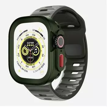 Half Pack S10 Silicone Sports Protective Case for IWatch Apple Watch Strap Ultra Transparent Shatter-resistant Sets 49mm Green Case + Green Strap 42mm(S10 generation)