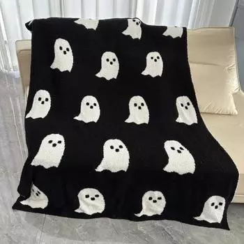 Half Pile Blanket Ghost Blanket Knitted Jacquard Blanket Throw Blanket Halloween Flannel Ghost Blanket 100x150cm чёрный