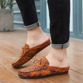 Half Slides Genuine Leathe Mules Summer Male Slipper Clappers 2024 Fashion Fun Elegant Designer Luxury Style Trend Men s Shoe 39