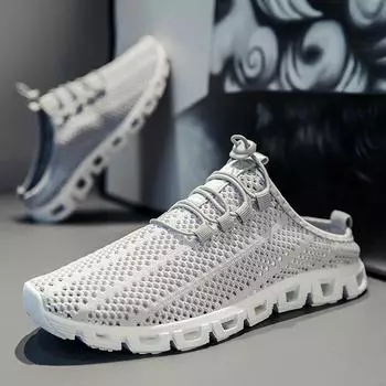 Half slippers 2025 summer new fashion trend one-pedal mesh casual shoes large mesh sports sandals slippers 39