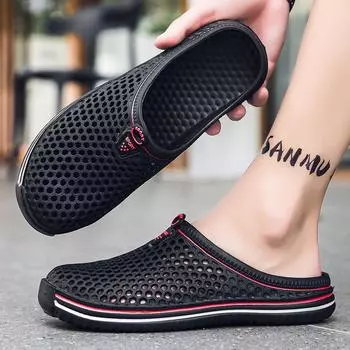 Half slippers men s summer wear non-slip soft-soled sports bag head sandals men s outdoor heel-less lazy convenient shoes 40 чёрный