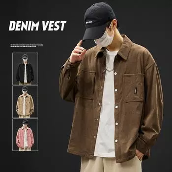 Half-sugar Color Corduroy Long-sleeved Shirt Jacket for Men In Autumn New Korean Style Loose Casual Lapel Work Jacket M
