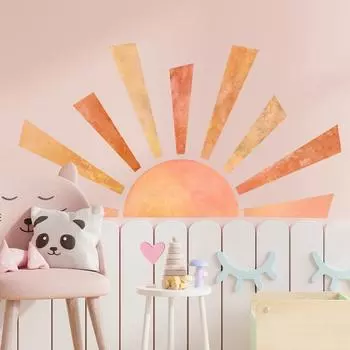 Half Sun Wall Sticker Boho Sunshine Vinyl Wallpaper Decal Nursery Baby Room Bedroom Decor Home Decoration Wall Decals