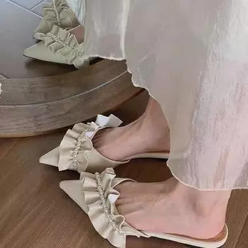 Half tray and half slippers women s new French outer wear in autumn and winter of 2024 niche flat bottom bag head fairy style shoes single shoes 35