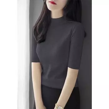 Half Turtleneck Half Sleeve Early Spring Silm Bottoming Shirt Sweater Dark gray S