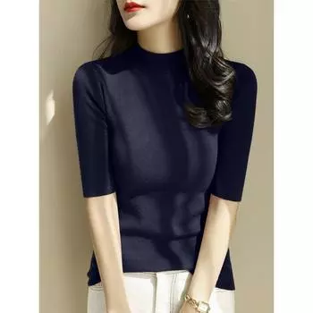 Half Turtleneck Minimalist Spring Half Sleeve Inner Wear Blouse Navy M([Recommended 50.00 kg-55.00 kg]])