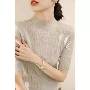 Half Turtleneck Texture Wool Base Clothing Knitwear Light khaki [fabric upgrade]] XL