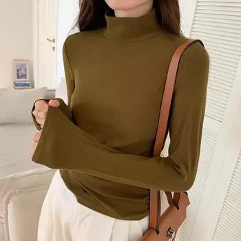 Полуводолазка с длинным рукавом, тонкая рубашка-бомбер для женщин, осень, новый повседневный темперамент, утягивающий внутренний топ S