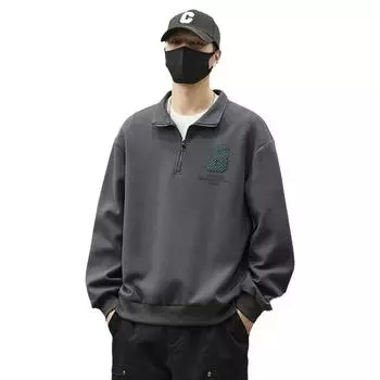 Толстовка с застежкой-молнией на половину длины для мужчин, рубашка поло, свободный воротник, футболка больших размеров с длинными рукавами, базовая рубашка 8XL