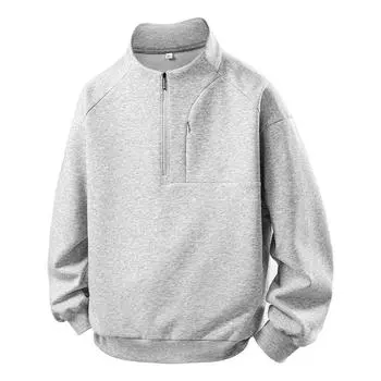 Half Zipper Stand-up Neck Sweater Men s New Spring, Autumn and Winter Outer Wear with Long Sleeves S серый