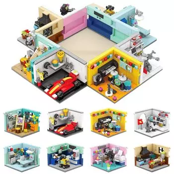Hallisun Block Set 8 Sets Dream House Building Toy Building Blocks Brick Model Kit Assembly 3D Puzzle Mini Brick Building City Cityscape Model Adults