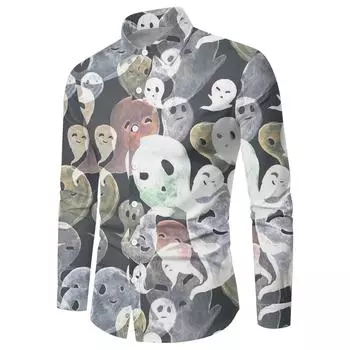 Хэллоуин 3D цифровая печать рубашка с длинным рукавом мужская повседневная нижняя рубашка верх S