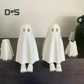 Хэллоуин 3D-печатная фигурка призрака с выдвижными ножками Белая статуя призрака Скульптура для домашнего офиса Книжная полка Украшение рабочего стола Орнамент Фестиваль Подарок S