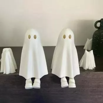 Хэллоуин 3D-печатная фигурка призрака с выдвижными ножками Белая статуя призрака Скульптура для домашнего офиса Книжная полка Украшение рабочего стола Орнамент Фестиваль Подарок S