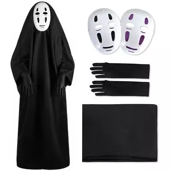 Хэллоуин 4 Piece Face 2 Haunted Kaonashi Halloween L [GOKEI] Костюм, Косплей, Kaonashi, Дети, Взрослые, Набор, Прятки, Перчатки, Маски, Костюм, чёрный