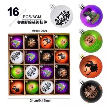 Хэллоуин 6см раскрашенный гальванизированный шар-призрак темный череп тыква набор украшений подвеска для вечеринки для подвешивания на дерево