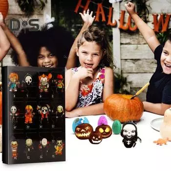 Хэллоуин Адвент Календарь Ужасные Фигурки Адвент Календарь Слепая Коробка 24 Призрачные Куклы Игрушки Хэллоуин Календарь Обратного Отсчета Для Детей чёрный