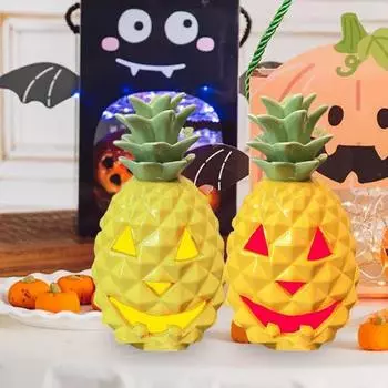 Хэллоуин Ананас Тыква Светильник Водонепроницаемый Жуткий Джек-Фонарь Для Дома И Улицов Пляжная Вечеринка Смола Светодиодная Голова Тыквы Украшение Настольный Орнамент жёлтый