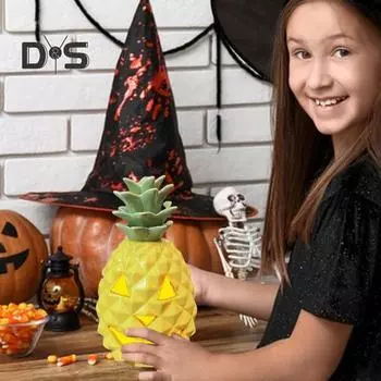 Хэллоуин Ананас Тыква Светильник Водонепроницаемый Жуткий Джек-Фонарь Для Дома И Улицов Пляжная Вечеринка Смола Светодиодная Голова Тыквы Украшение Настольный Орнамент жёлтый