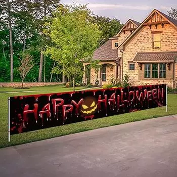 Хэллоуин баннер износостойкий сверхдлинный жуткий счастливый Хэллоуин тыква принт фон баннер реквизит для фотосъемки чёрный