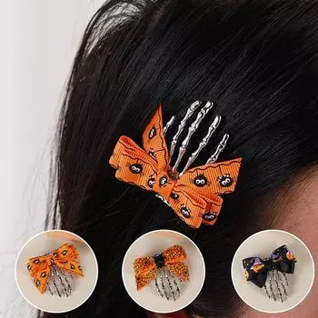 Хэллоуин бант череп клип скелет призрак рука кость шпилька винтаж панк готика личность женщины девушки заколки для волос аксессуары для волос