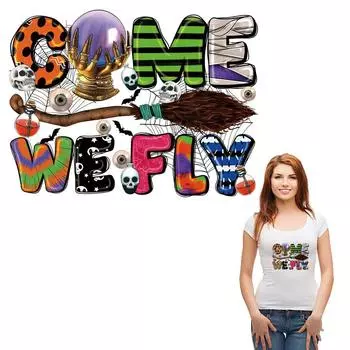 Хэллоуин Буквы Тканевые Нашивки Винил A-Level Моющиеся Толстовки Топы Термопресс Нашивки Для Одежды