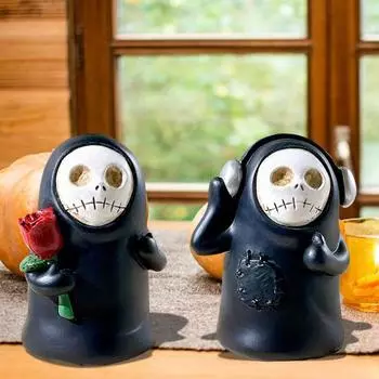 Хэллоуин череп фигурка призрака жуткий черный призрак статуя из смолы скульптура домашний офис книжная полка украшение рабочего стола орнамент фестиваль подарок 1