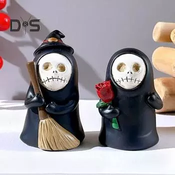 Хэллоуин череп фигурка призрака жуткий черный призрак статуя из смолы скульптура домашний офис книжная полка украшение рабочего стола орнамент фестиваль подарок 1