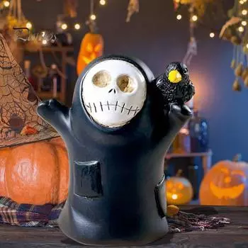 Хэллоуин череп фигурка призрака жуткий черный призрак статуя из смолы скульптура домашний офис книжная полка украшение рабочего стола орнамент фестиваль подарок 1