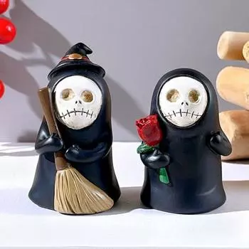 Хэллоуин череп фигурка призрака жуткий черный призрак статуя из смолы скульптура домашний офис книжная полка украшение рабочего стола орнамент фестиваль подарок 1